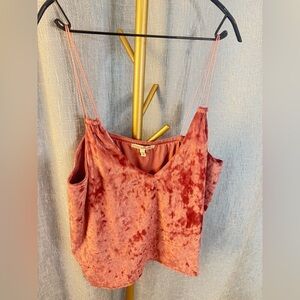 Express Pink Crushed Velvet Double Spaghetti Strap Tank Top Lined Stretch Large